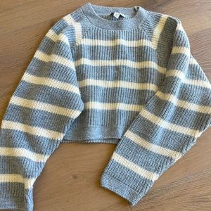 Topshop grey/white stripe knit crop sweater
